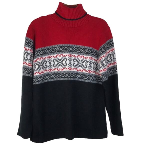 Vintage Private Eyes Turtleneck Fair Isle Knit Sweater Hearts Red Black Medium - Picture 1 of 9